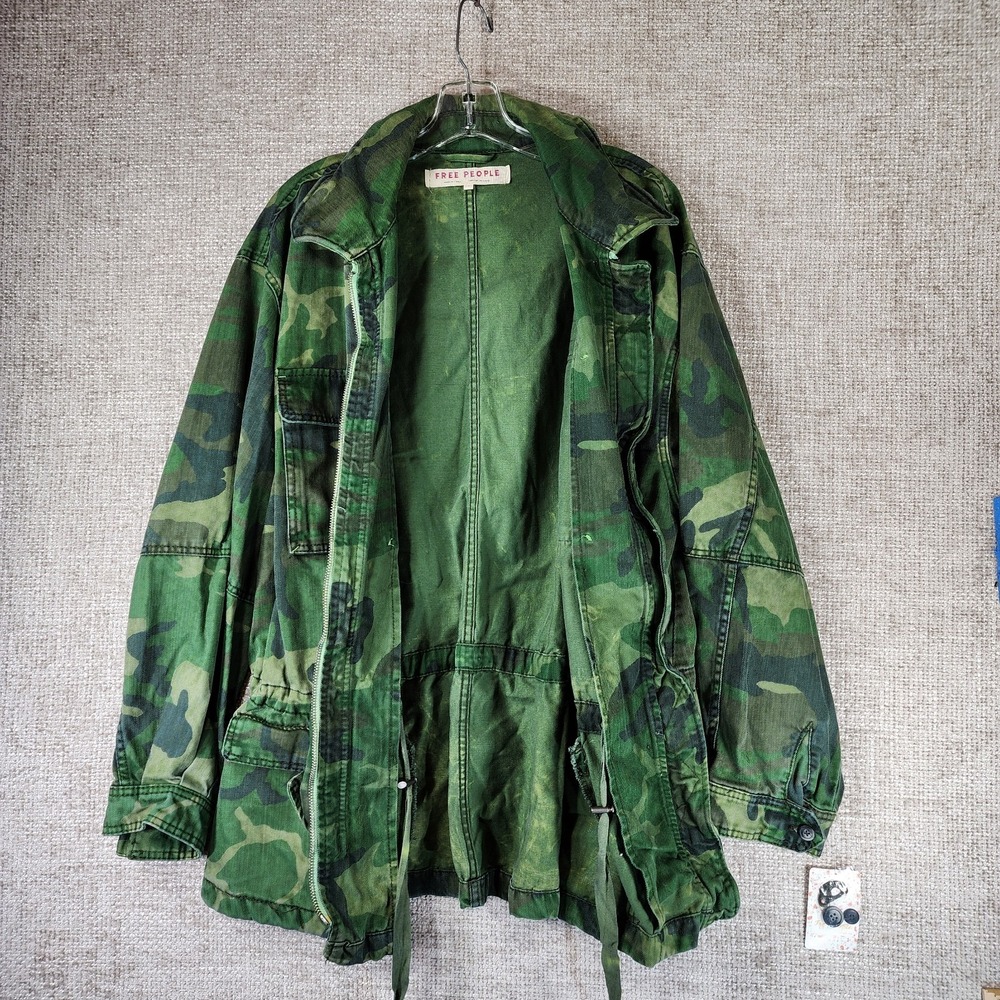 Free People Seize The Day Canvas Military Jacket‎ Womens L Green Tan Camo NWT - Picture 12 of 16